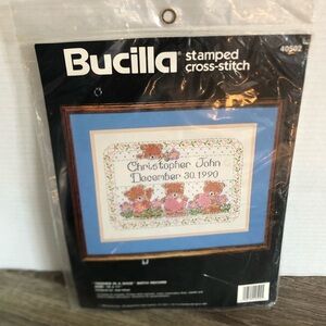 Vtg Bucilla Stamped Cross-Stitch Kit - Birth Announcement